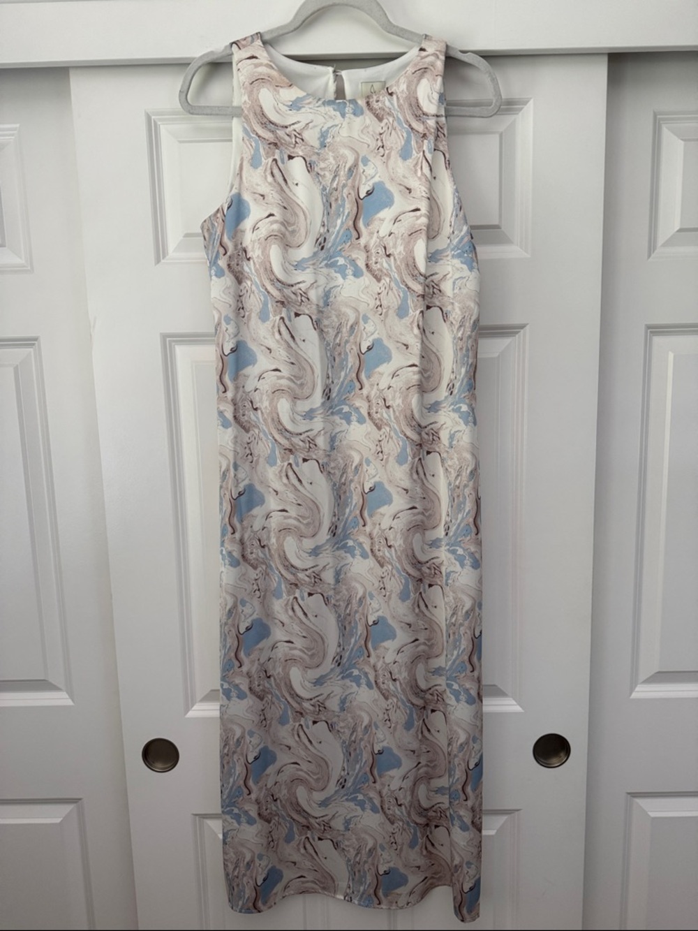 Joie Marble-Print Maxi Dress in Cream, Blue and Brown